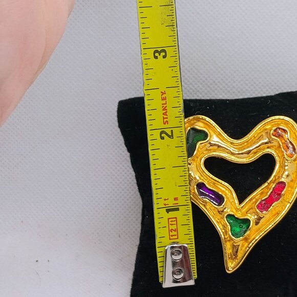 Vtg Edouard Rambaud Paris Hammered Gold Tone Heart w/Colorful Gripoix Enamel - Picture 4 of 7